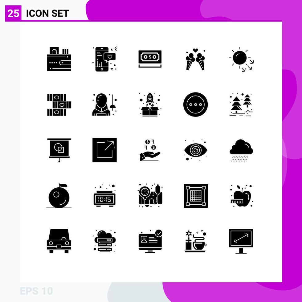 25 Solid Glyph concept for Websites Mobile and Apps dermatology travel dollar love note Editable Vector Design Elements