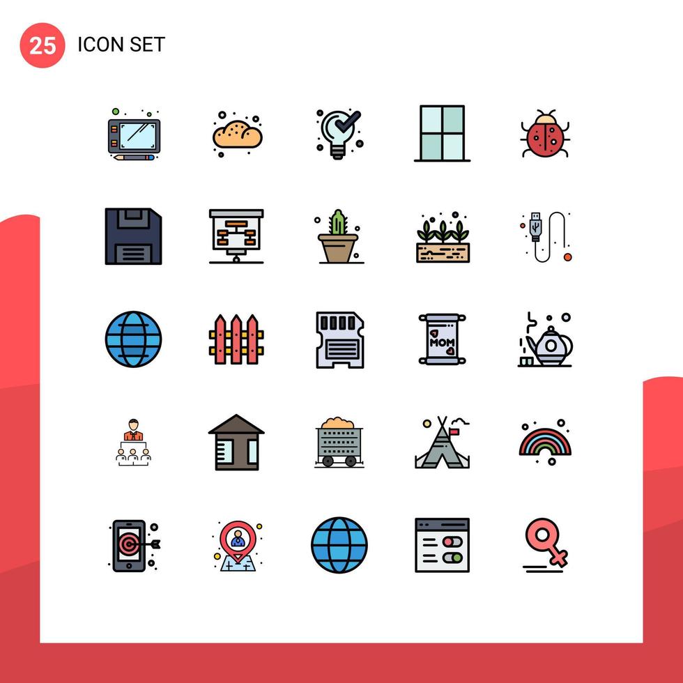 25 Universal Filled line Flat Color Signs Symbols of insect wardrobe management room home Editable Vector Design Elements