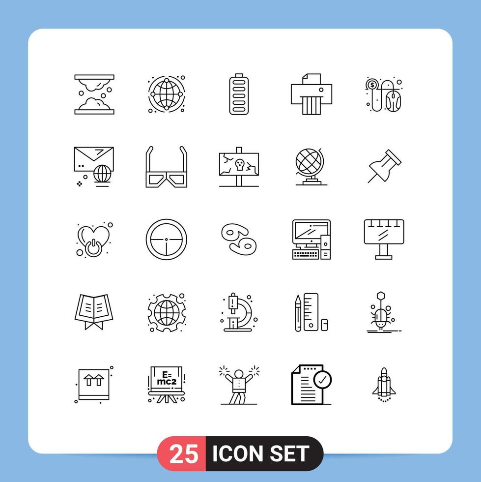 25 Universal Lines Set for Web and Mobile Applications shredder device network energy battery Editable Vector Design Elements