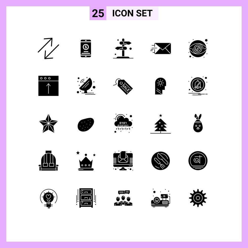 25 Solid Glyph concept for Websites Mobile and Apps visibility eye direction message email Editable Vector Design Elements