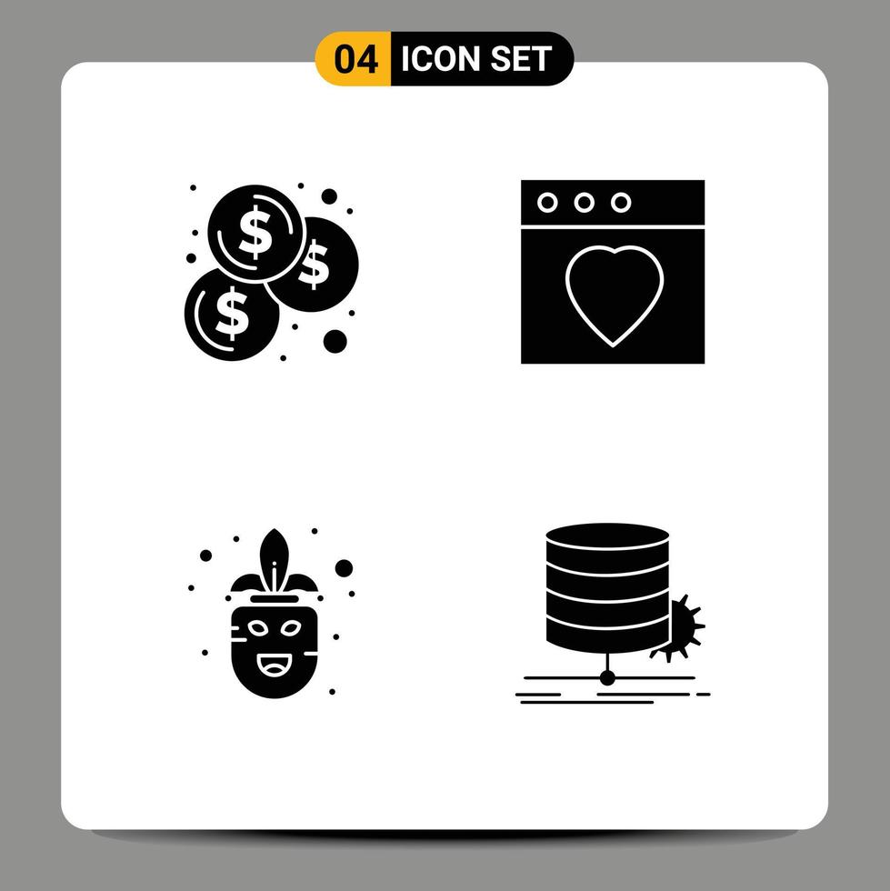 4 Solid Glyph concept for Websites Mobile and Apps budget mask app carnival chart Editable Vector Design Elements