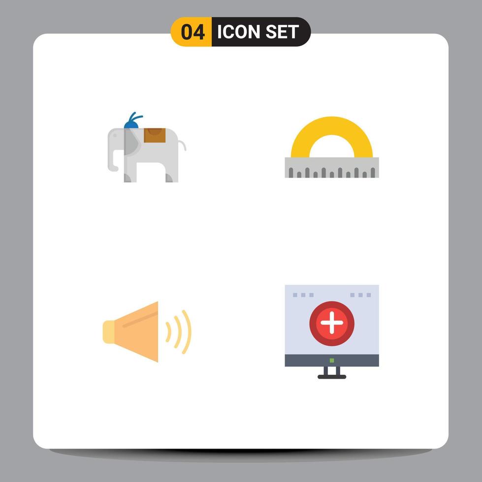 Modern Set of 4 Flat Icons and symbols such as elephant volume construction scale care Editable Vector Design Elements