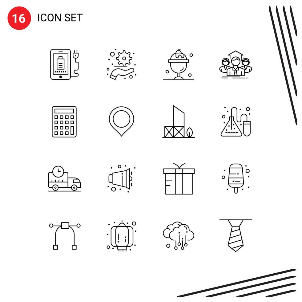 Universal Icon Symbols Group of 16 Modern Outlines of calculate meeting ice cream group business Editable Vector Design Elements