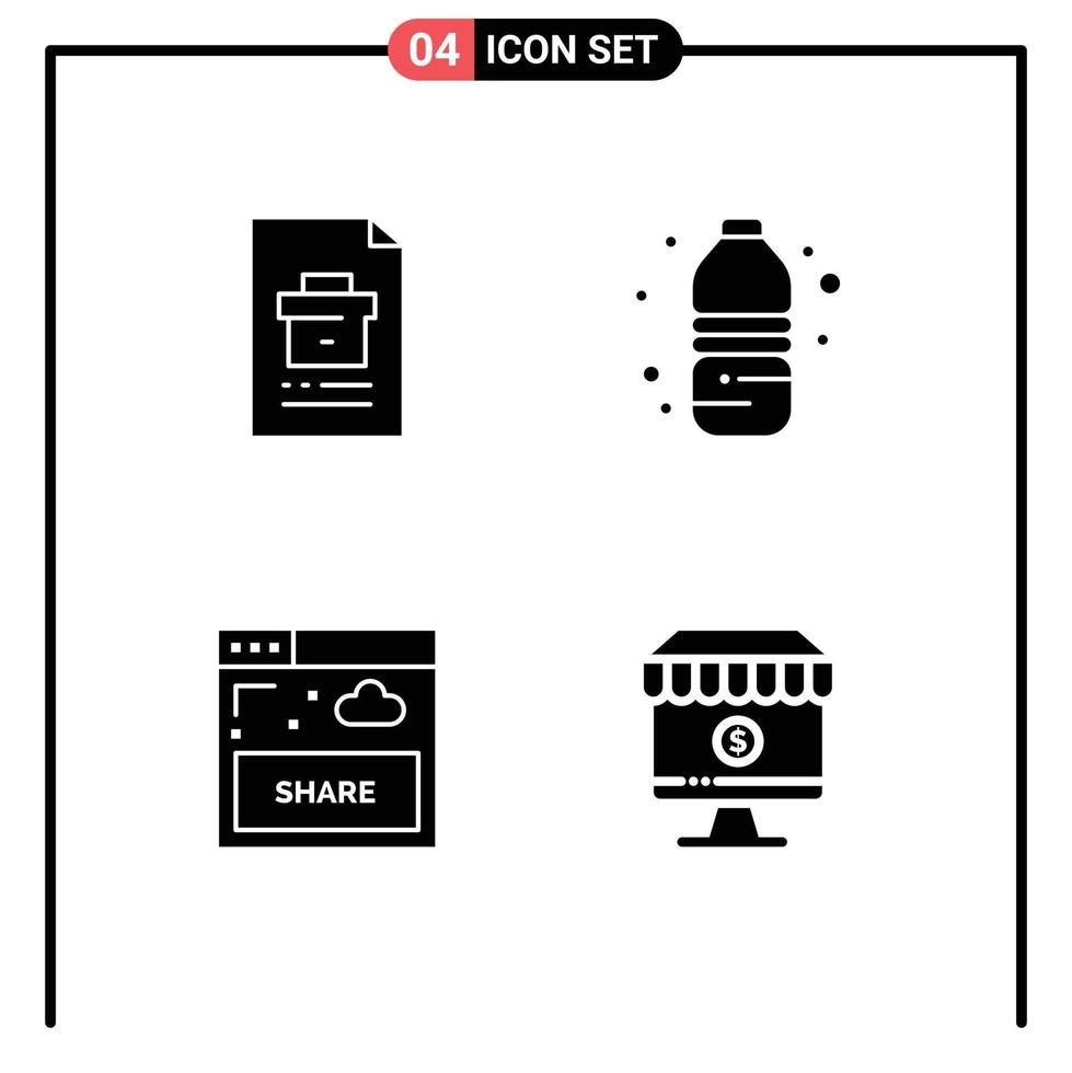 Mobile Interface Solid Glyph Set of 4 Pictograms of business interface file water sharing Editable Vector Design Elements