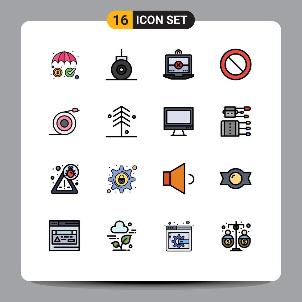 Mobile Interface Flat Color Filled Line Set of 16 Pictograms of forest pipe computing flow set Editable Creative Vector Design Elements