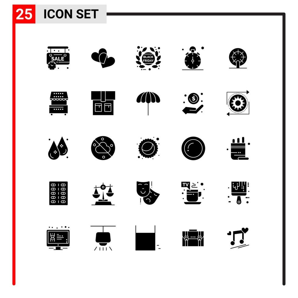 25 Creative Icons Modern Signs and Symbols of wheel timer black friday quarter watch Editable Vector Design Elements
