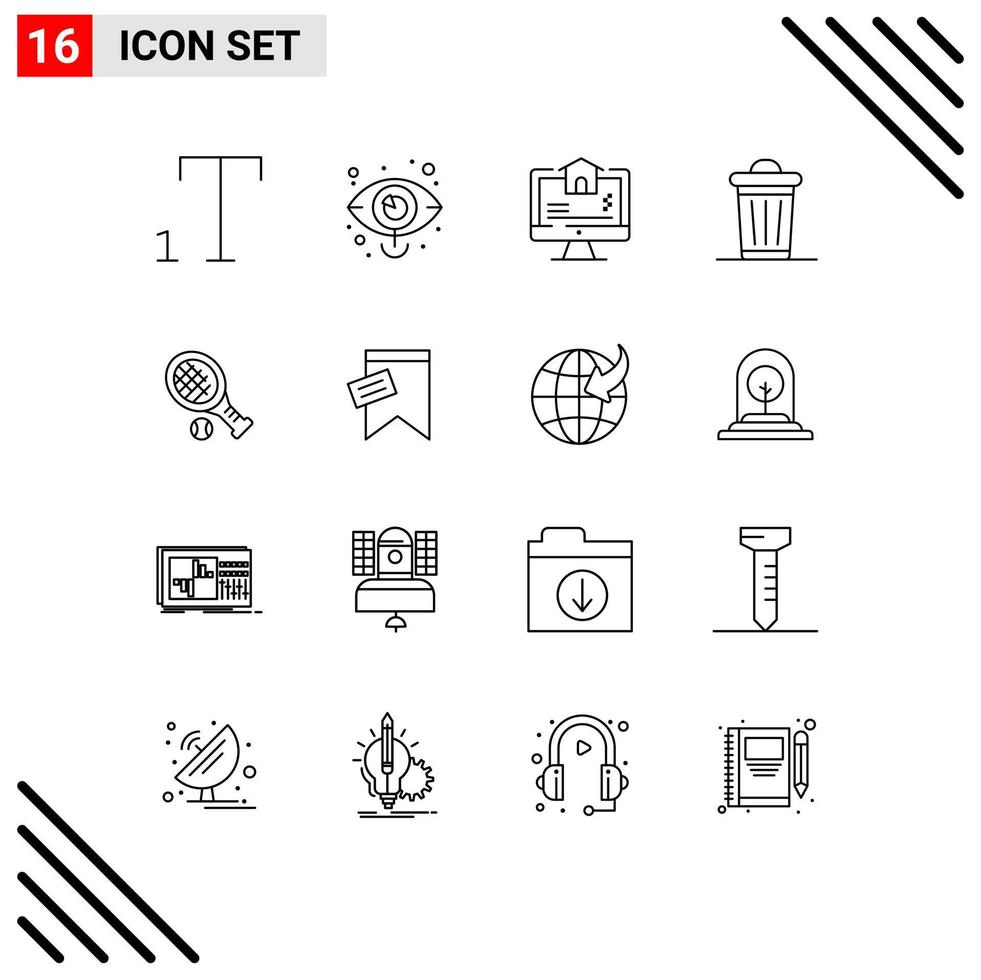 Outline Pack of 16 Universal Symbols of tennis ball real tree plant Editable Vector Design Elements