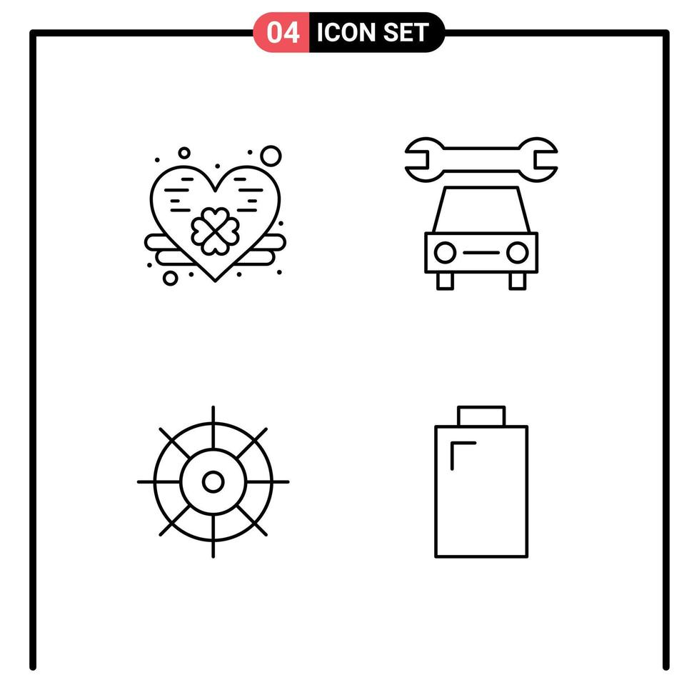 Group of 4 Modern Filledline Flat Colors Set for clover battery car control power Editable Vector Design Elements
