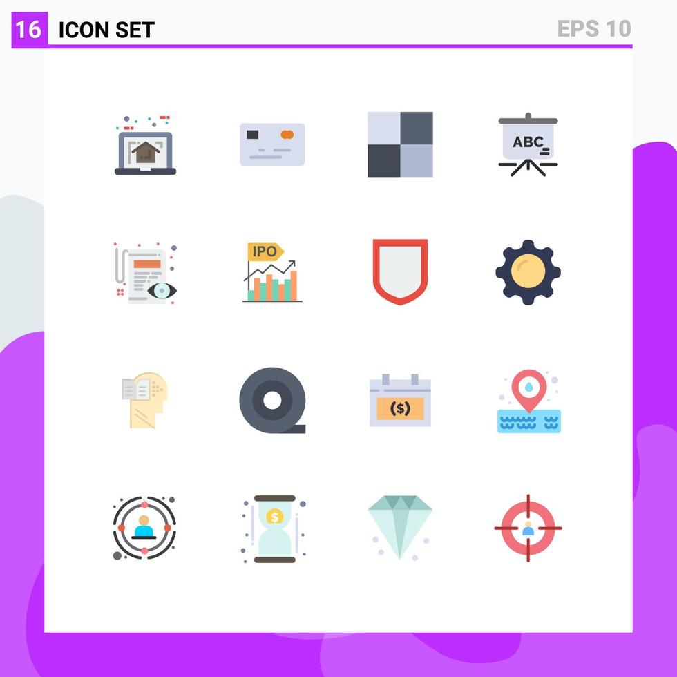 Set of 16 Commercial Flat Colors pack for ipo pencil grid edit schoolbag Editable Pack of Creative Vector Design Elements