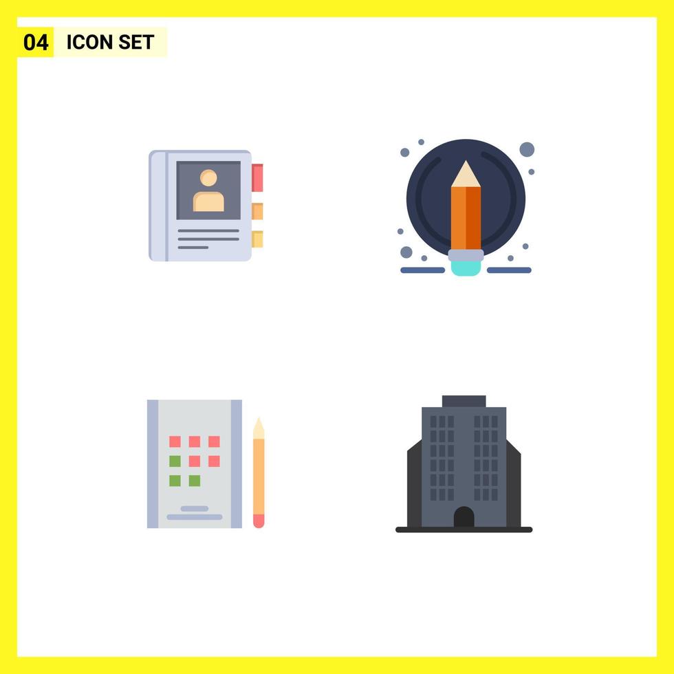 4 User Interface Flat Icon Pack of modern Signs and Symbols of phone notebook info pen building Editable Vector Design Elements