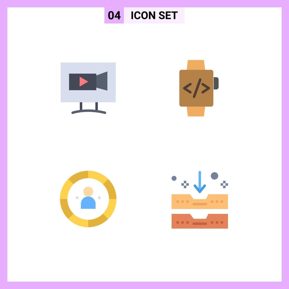 4 Universal Flat Icons Set for Web and Mobile Applications monitor efficiency camera time clock person Editable Vector Design Elements