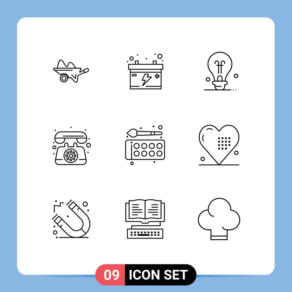 Universal Icon Symbols Group of 9 Modern Outlines of color call car telephone communication Editable Vector Design Elements