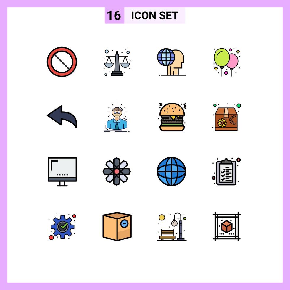 Universal Icon Symbols Group of 16 Modern Flat Color Filled Lines of manager arrow finance party balloon Editable Creative Vector Design Elements