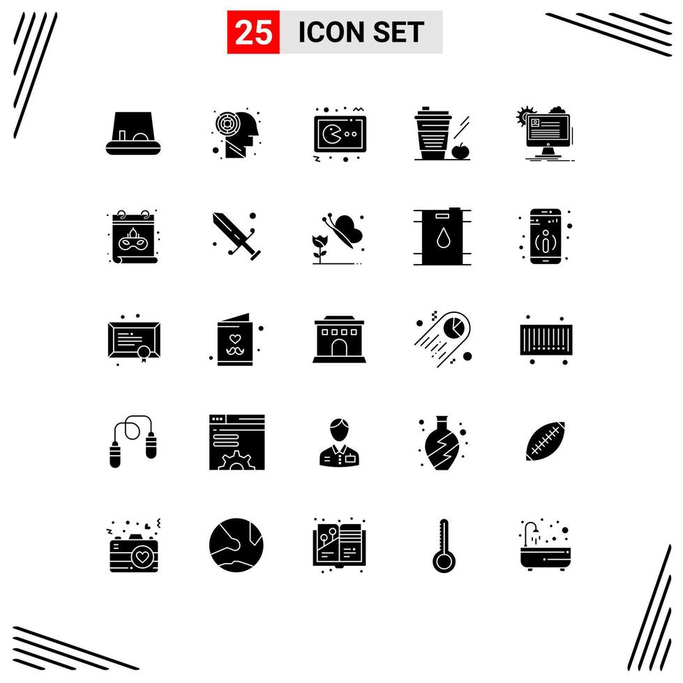 25 Thematic Vector Solid Glyphs and Editable Symbols of report account gamepad glass apple Editable Vector Design Elements