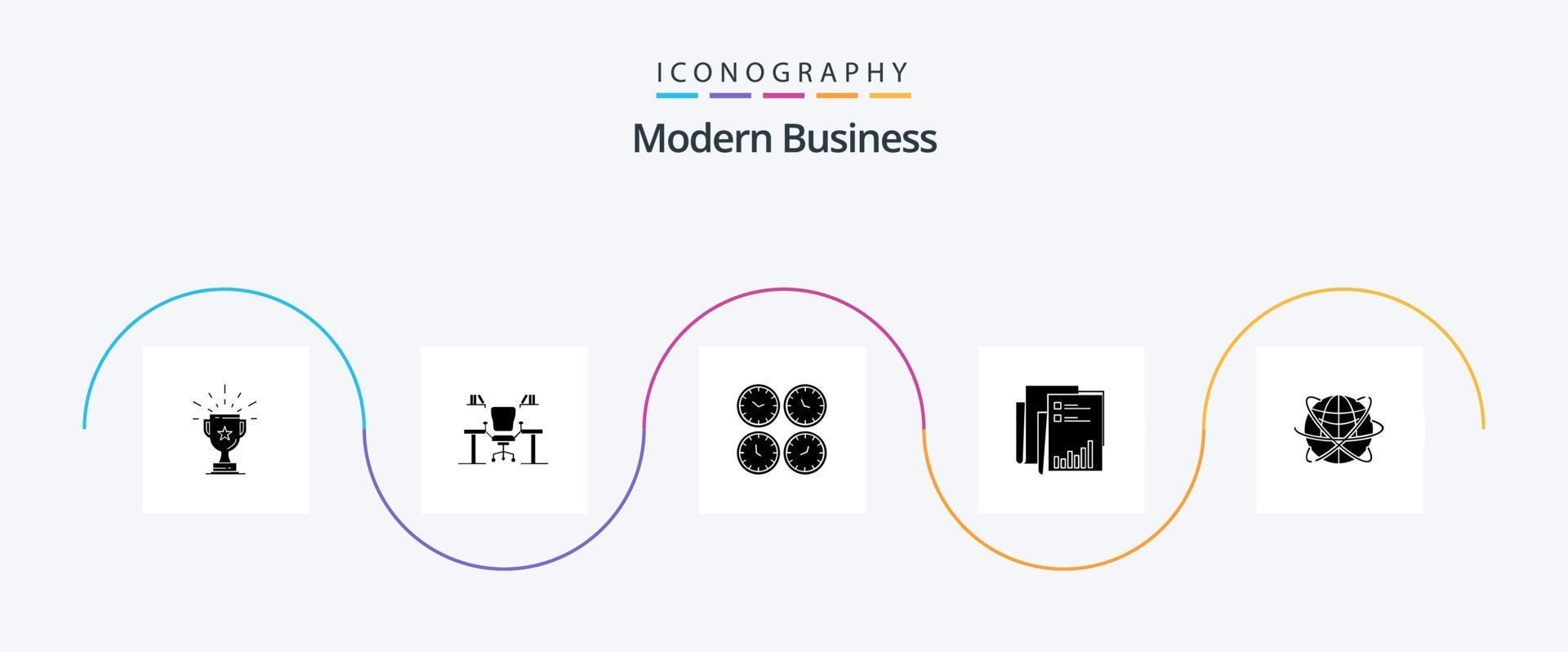 Modern Business Glyph 5 Icon Pack Including office clocks. business. business. clock. office vector