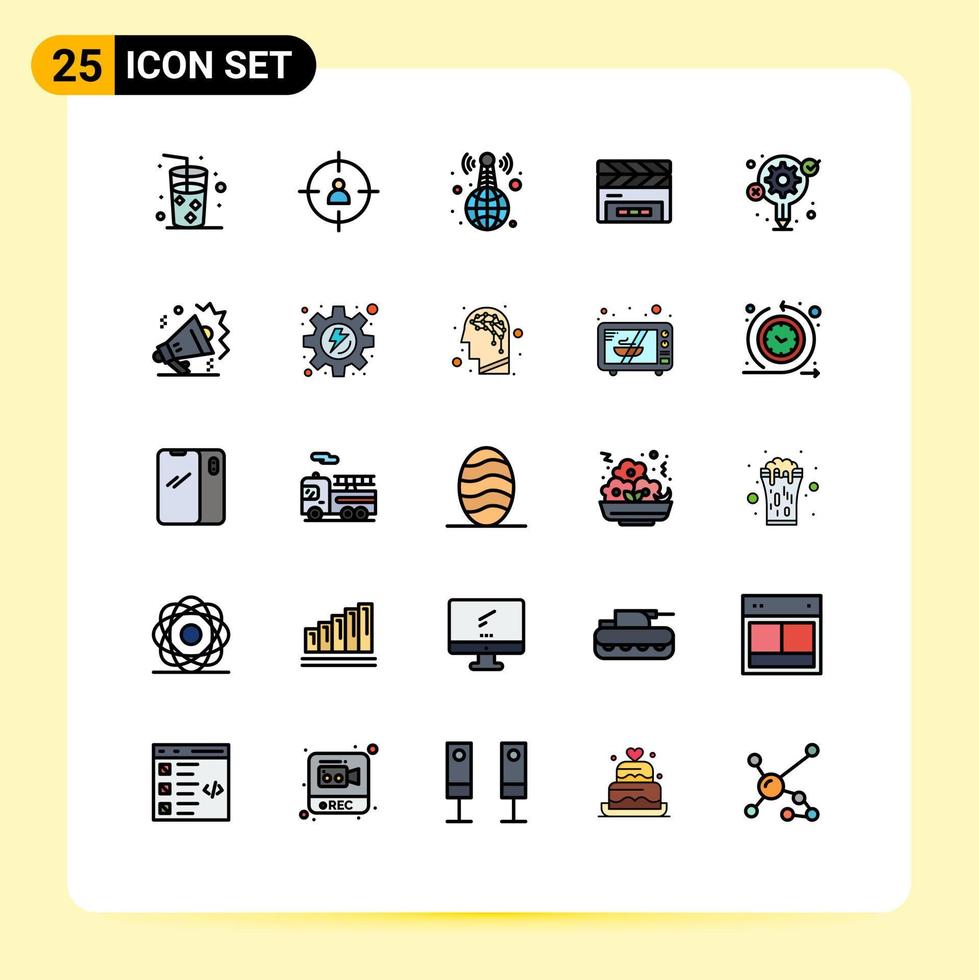 25 Creative Icons Modern Signs and Symbols of creative idea broadcasting film flap clapper Editable Vector Design Elements