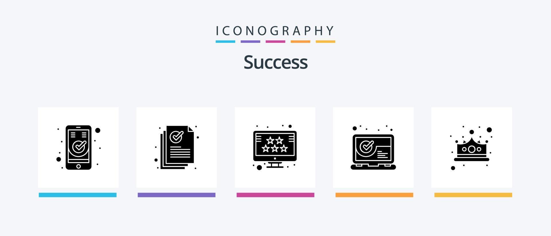 paquete de iconos de glifo 5 de éxito que incluye hasta la fecha. ordenador portátil. Marcos. comprobado. SEO diseño de iconos creativos vector