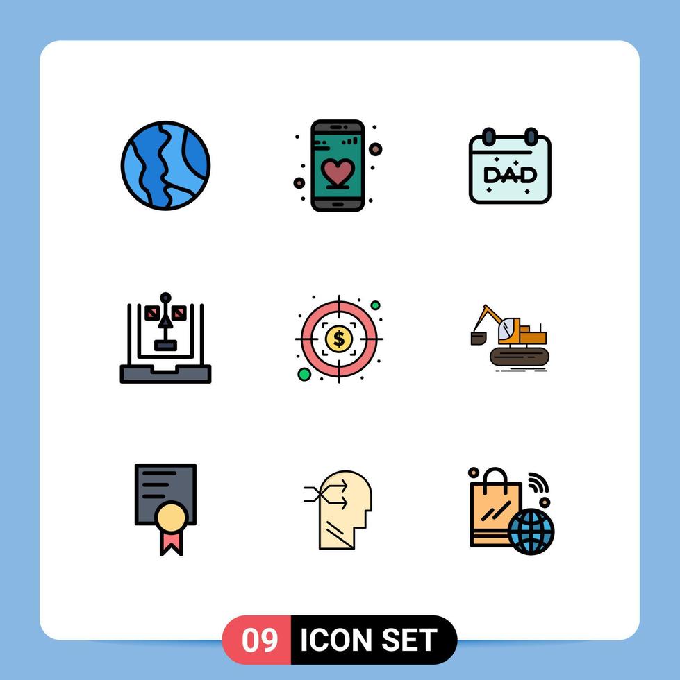 9 Thematic Vector Filledline Flat Colors and Editable Symbols of dollar flowchart calendar development coding Editable Vector Design Elements