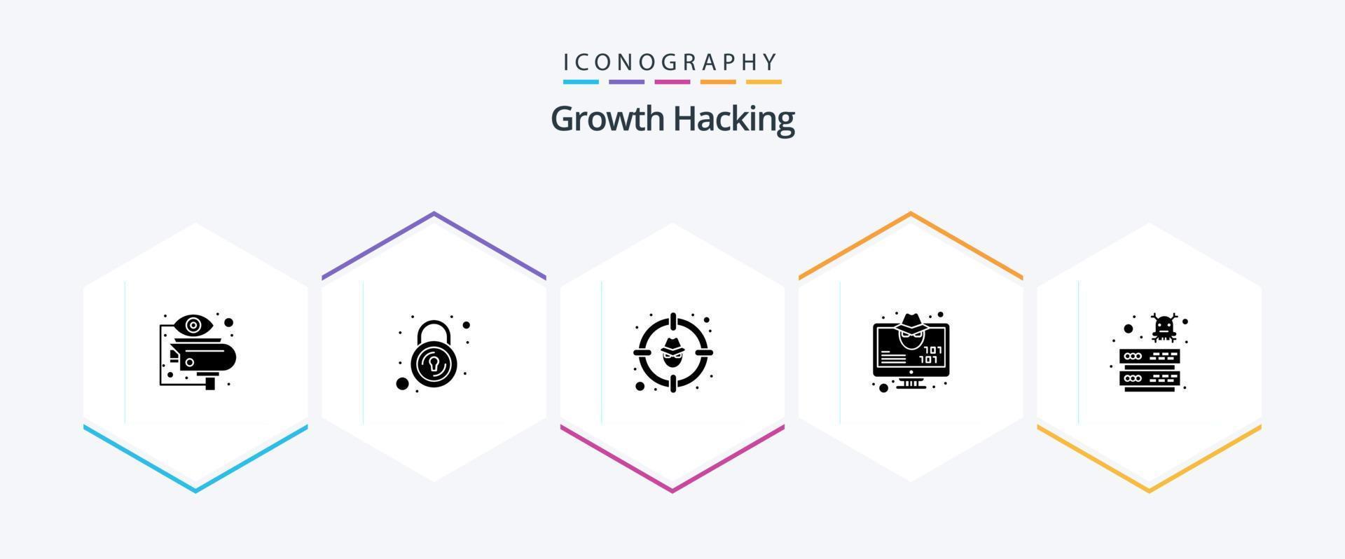 Hacking 25 Glyph icon pack including virus. hacker. security. computer. protection vector