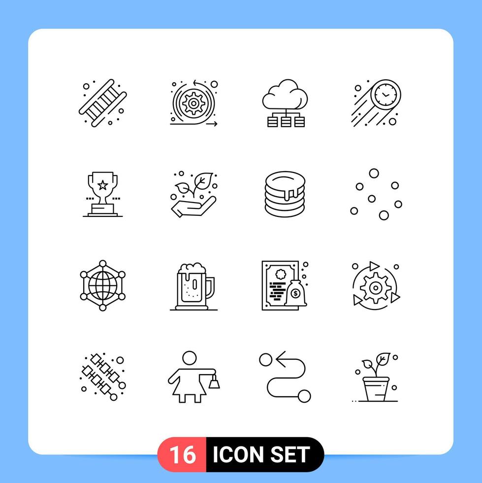 16 User Interface Outline Pack of modern Signs and Symbols of cup stopwatch sprint speed technology Editable Vector Design Elements