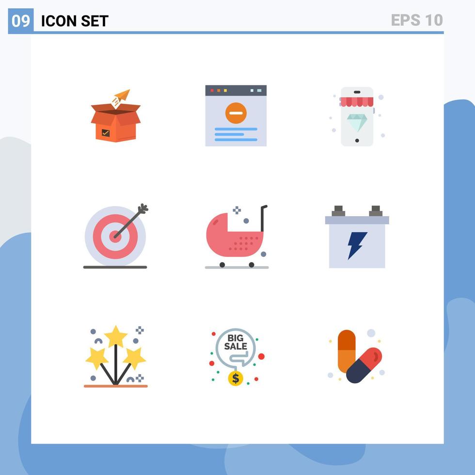 grupo de 9 signos y símbolos de colores planos para elementos de diseño de vectores editables de joyas de objetivo de internet de marketing de bebés