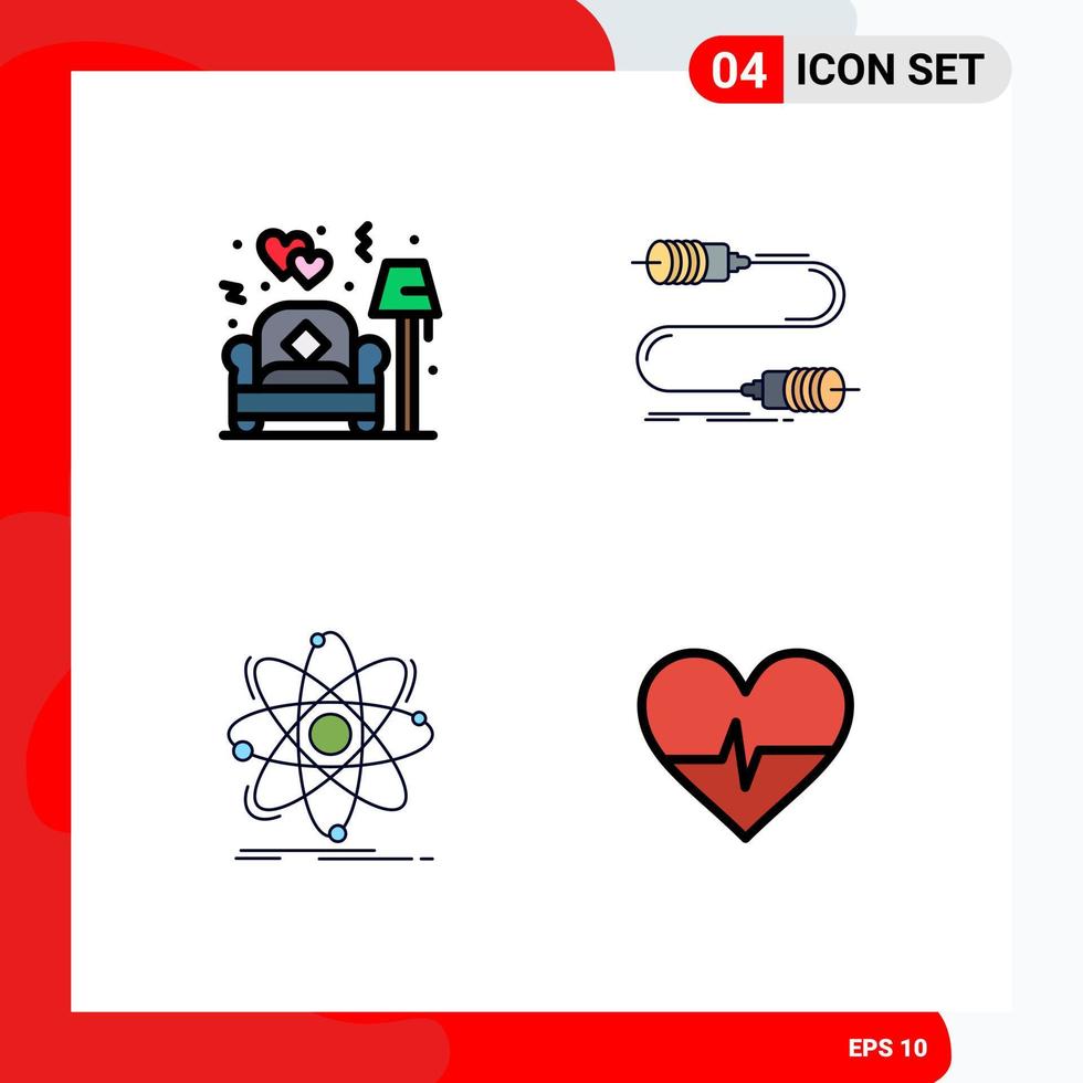 Modern Set of 4 Filledline Flat Colors and symbols such as couch atom love interaction chemistry Editable Vector Design Elements