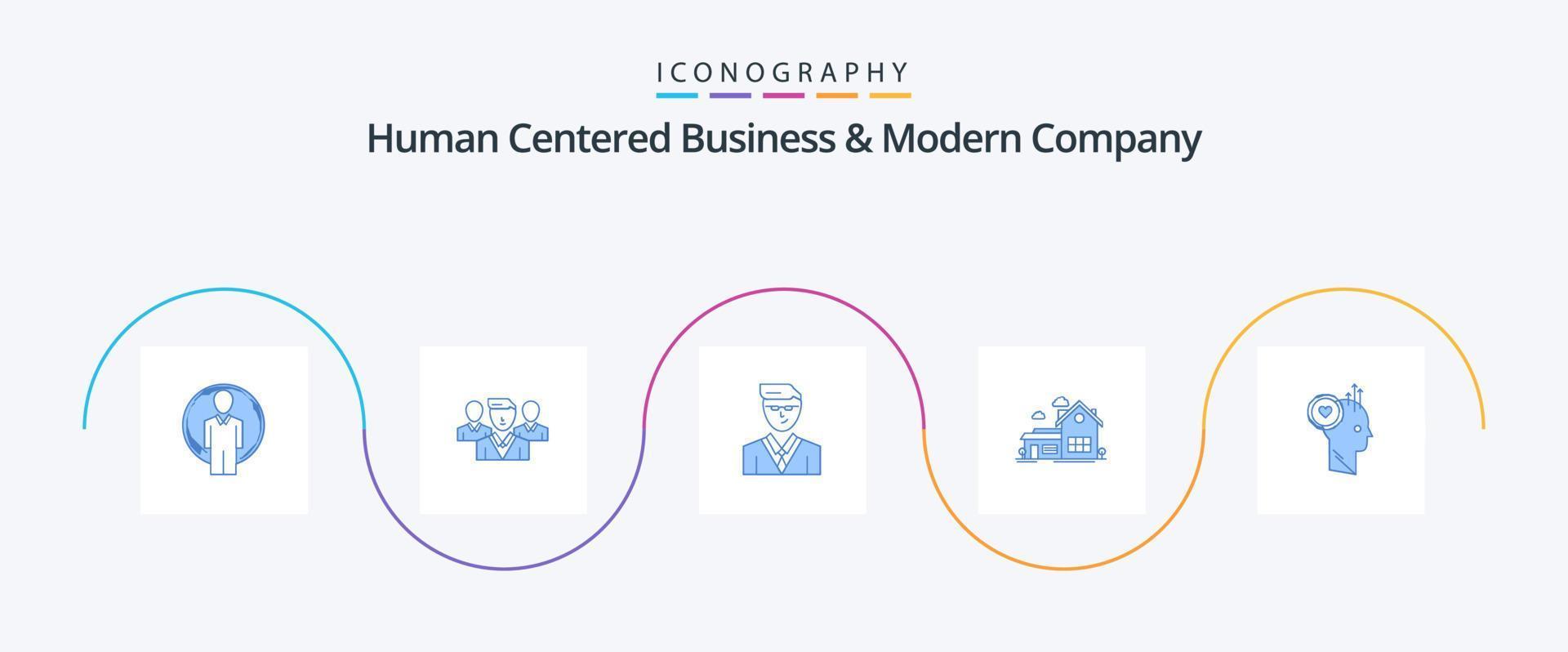 Human Centered Business And Modern Company Blue 5 Icon Pack Including user. villa. man. space. home vector