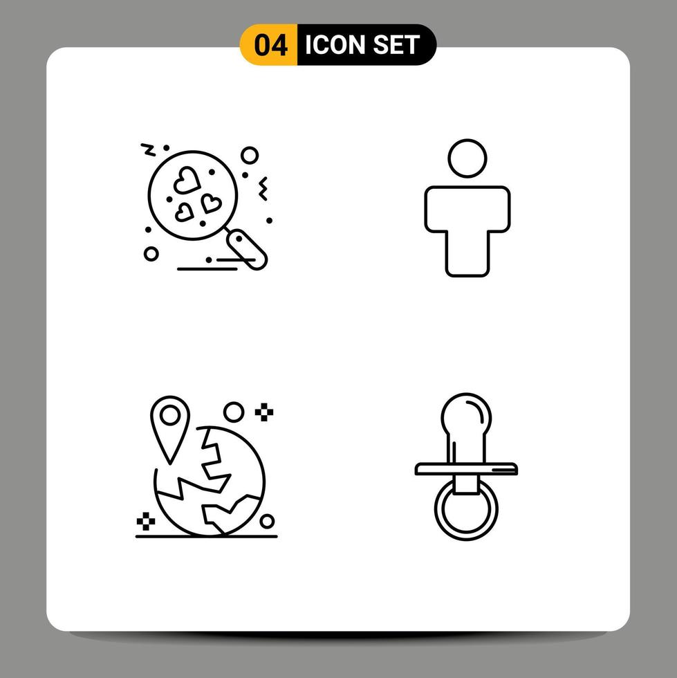 4 User Interface Line Pack of modern Signs and Symbols of heart map avatar profile navigation Editable Vector Design Elements