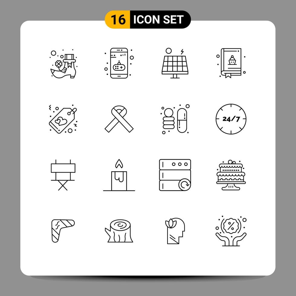 16 Universal Outlines Set for Web and Mobile Applications tag love environment heart food Editable Vector Design Elements
