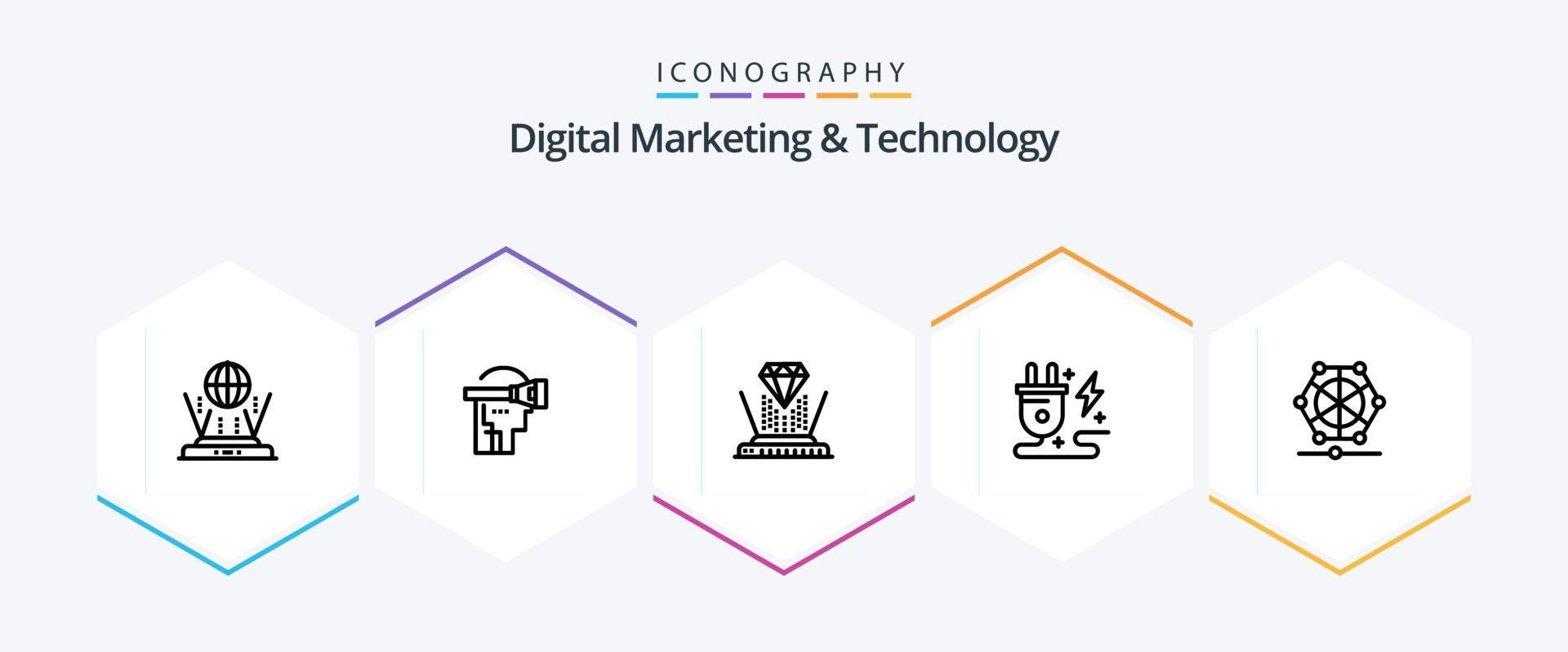 Digital Marketing And Technology 25 Line icon pack including learning. nature. hologram. power. energy vector