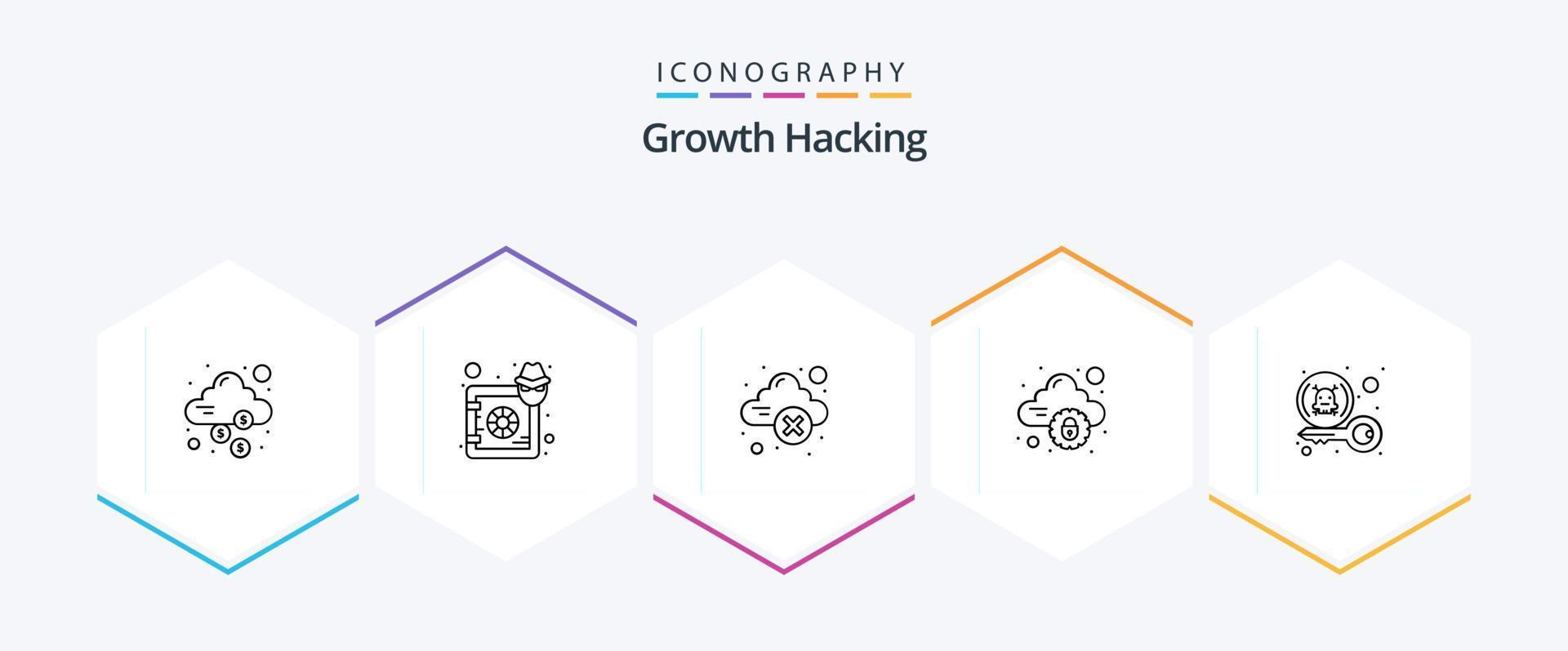 Hacking 25 Line icon pack including internet. lock. safe. cloud. error vector