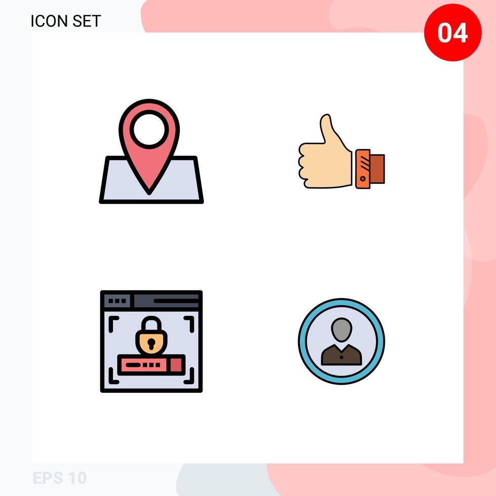 Stock Vector Icon Pack of 4 Line Signs and Symbols for holiday thumbs pad lock finger security Editable Vector Design Elements