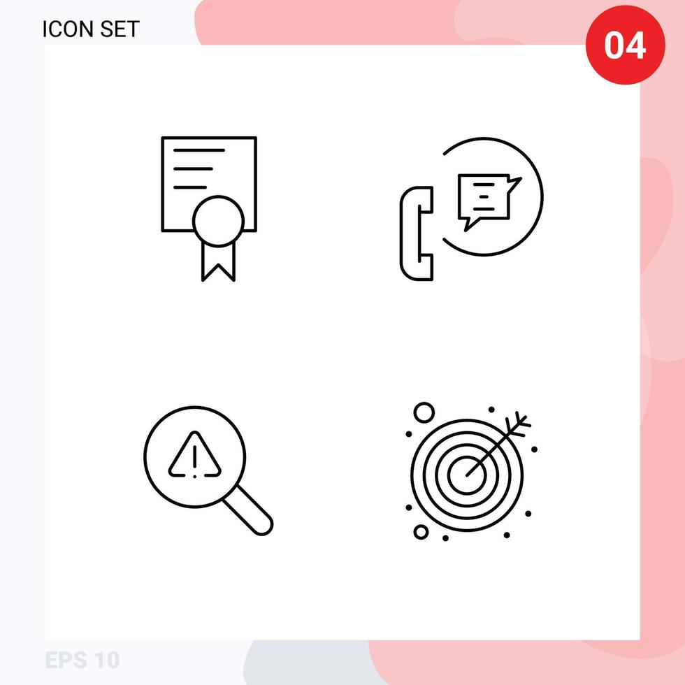 4 Thematic Vector Filledline Flat Colors and Editable Symbols of certificate search communication phone error Editable Vector Design Elements