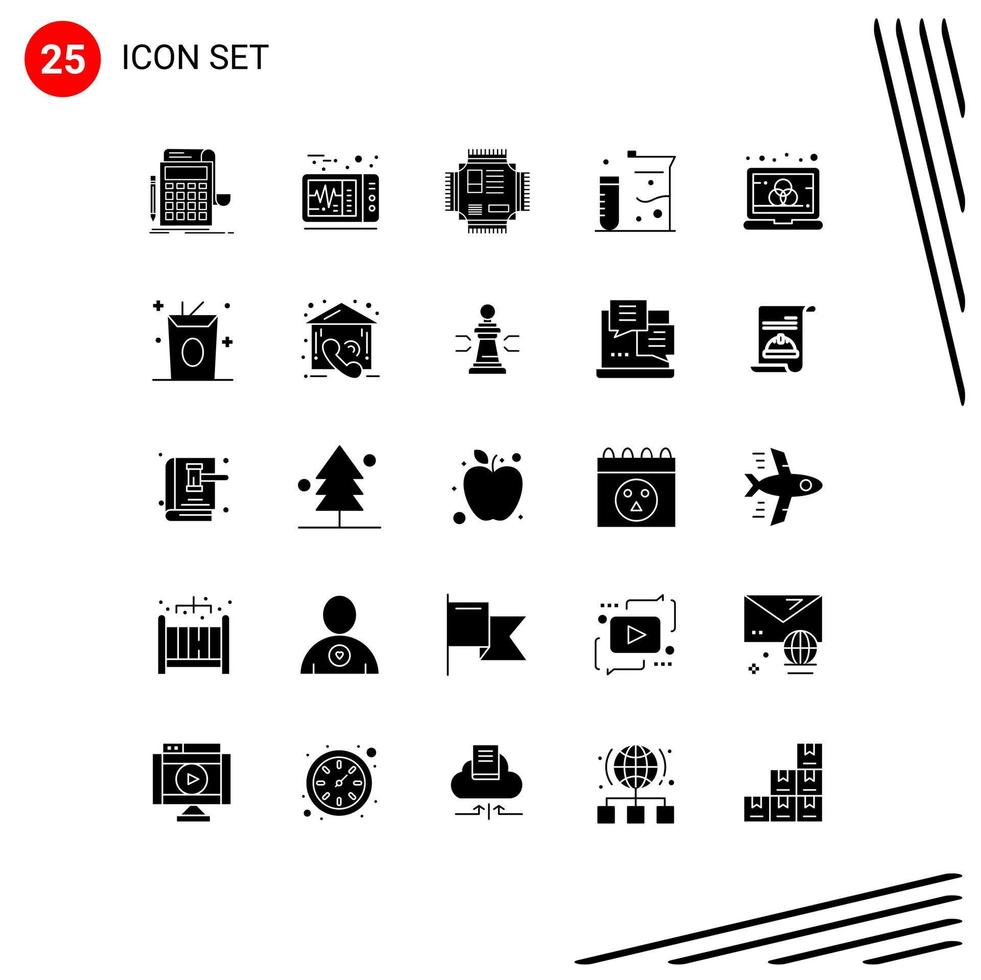 25 Thematic Vector Solid Glyphs and Editable Symbols of color laboratory chip flasks technology Editable Vector Design Elements