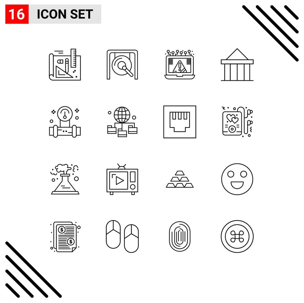 Pictogram Set of 16 Simple Outlines of greece columns connection citadel security Editable Vector Design Elements