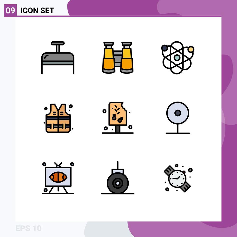 conjunto de 9 iconos de interfaz de usuario modernos símbolos signos para cámara bebida genética crema parque elementos de diseño vectorial editables vector