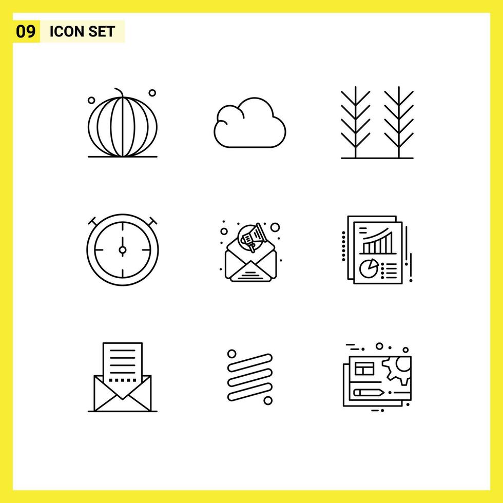 9 Universal Outlines Set for Web and Mobile Applications document email marketing cereal digital marketing timer Editable Vector Design Elements