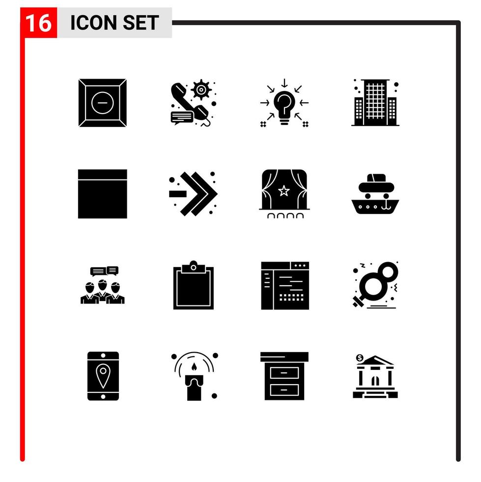 Paquete de glifos sólidos de 16 interfaces de usuario de signos y símbolos modernos de elementos de diseño de vectores editables de sugerencia de negocio de bulbo central de estructura alámbrica
