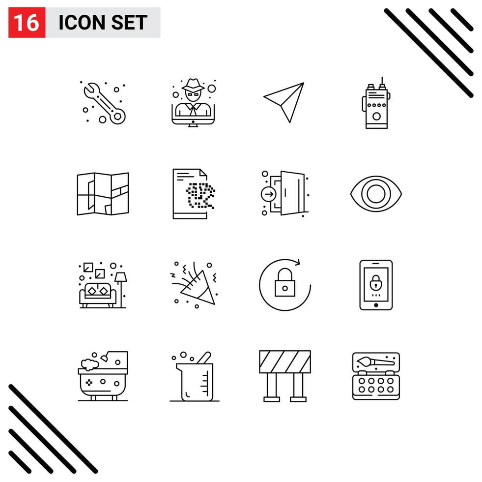 16 Universal Outline Signs Symbols of place location sets camping communication Editable Vector Design Elements