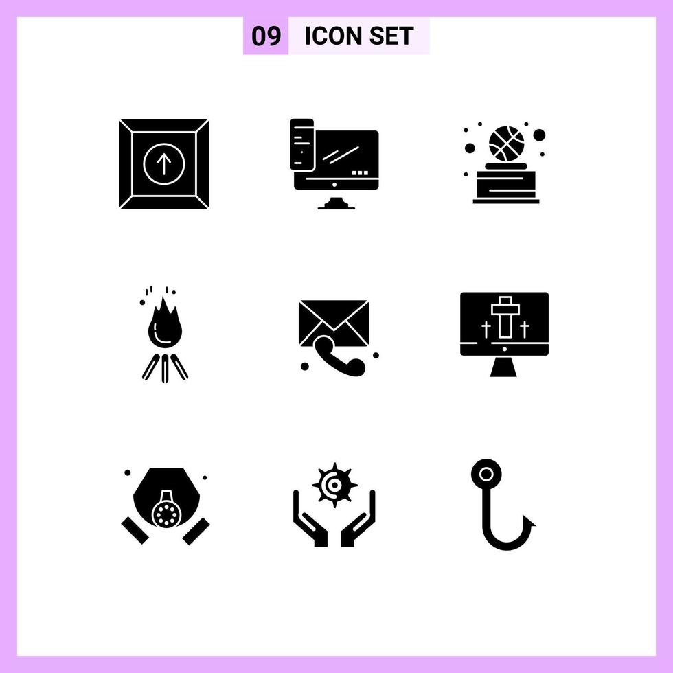 Pack of 9 Modern Solid Glyphs Signs and Symbols for Web Print Media such as medical camping basketball bonfire fire Editable Vector Design Elements