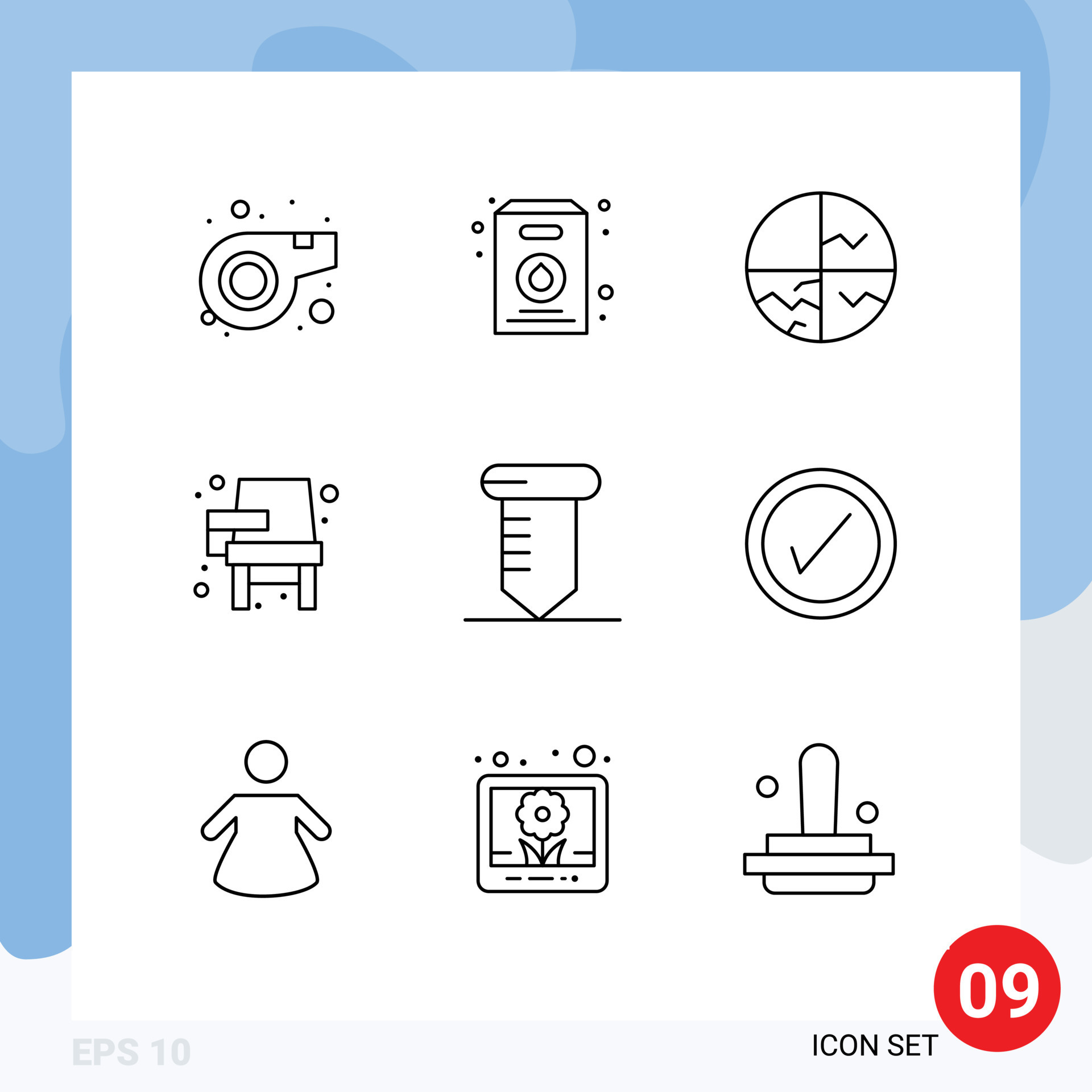 Pictogram Set of 9 Simple Outlines of screw school skin care learning desk Editable Vector