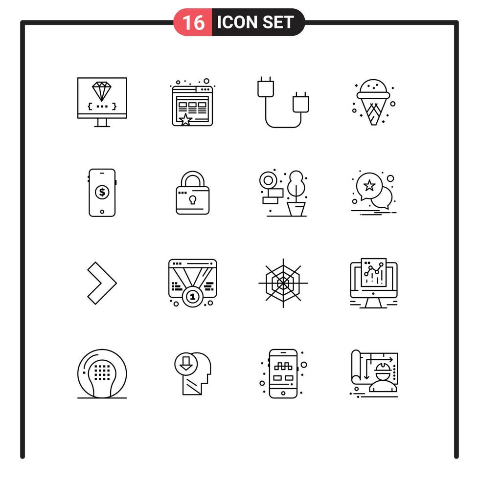 Mobile Interface Outline Set of 16 Pictograms of market summer computers ice cream hardware Editable Vector Design Elements