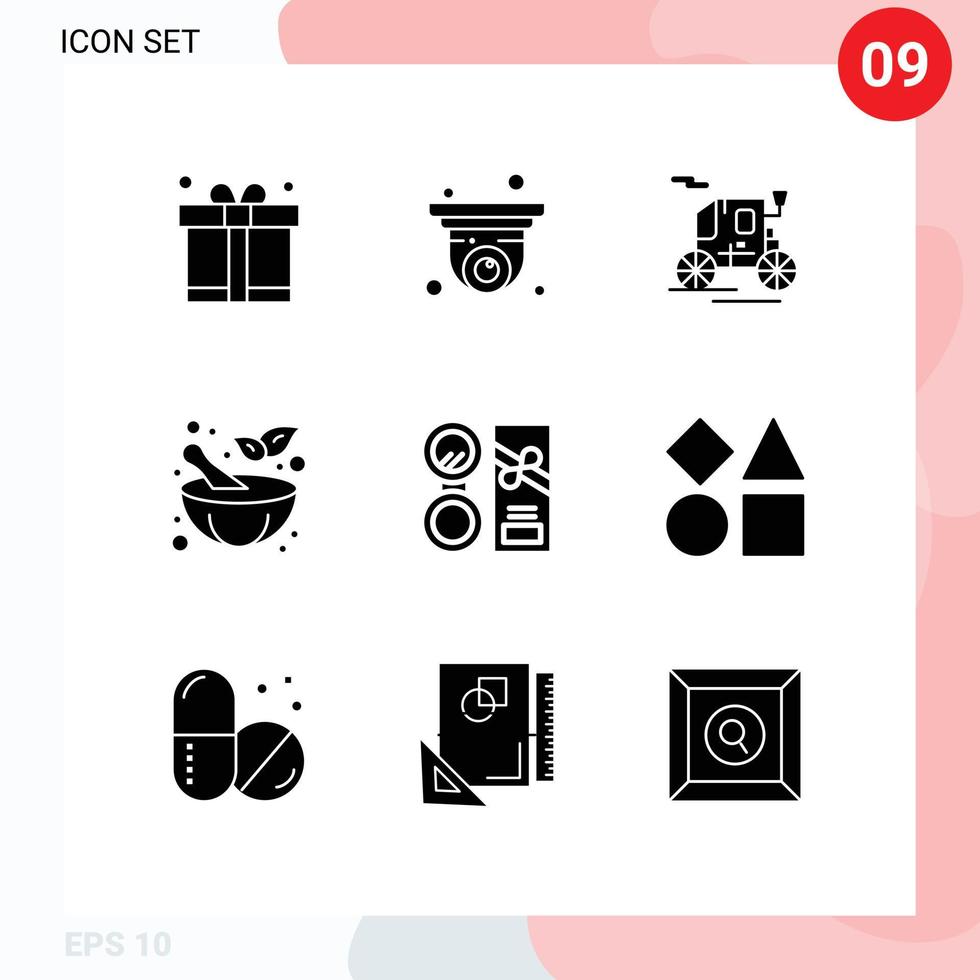 Mobile Interface Solid Glyph Set of 9 Pictograms of make beauty horse drawn vehicle make up pestle Editable Vector Design Elements