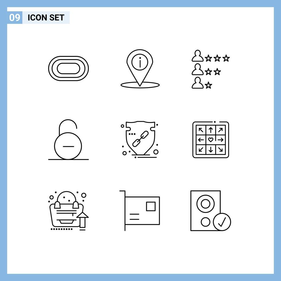 Set of 9 Modern UI Icons Symbols Signs for trust secure business safety lock Editable Vector Design Elements