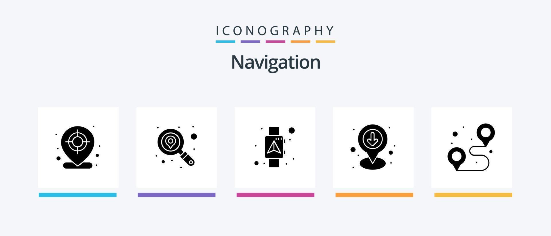 Navigation Glyph 5 Icon Pack Including pin. map. navigator. location. download. Creative Icons Design vector