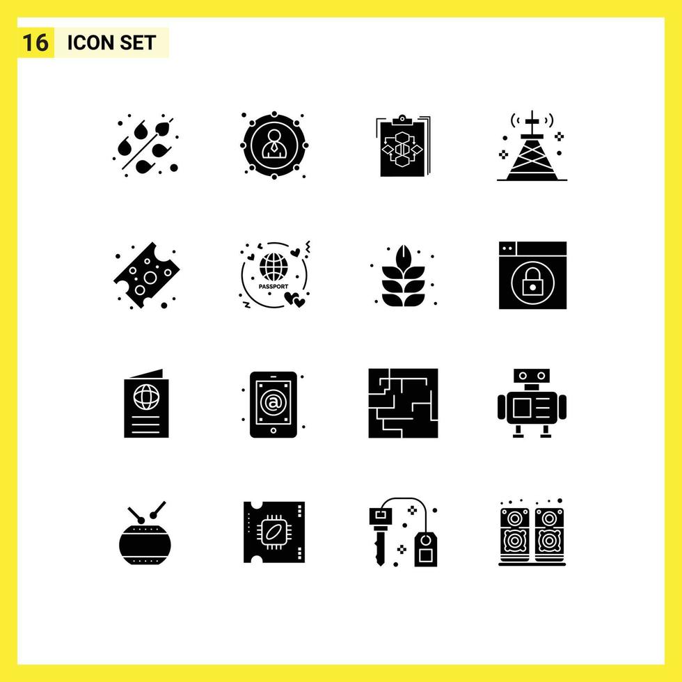 Group of 16 Solid Glyphs Signs and Symbols for technology network business communications work Editable Vector Design Elements