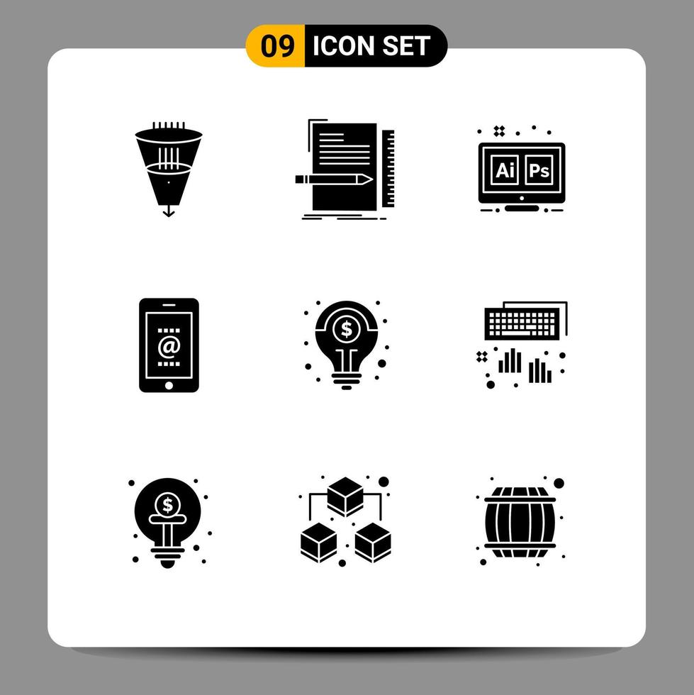 9 Solid Glyph concept for Websites Mobile and Apps id mobile programming ai ps Editable Vector Design Elements