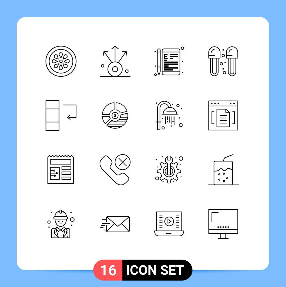 Modern Set of 16 Outlines Pictograph of shower bathroom online bath education Editable Vector Design Elements