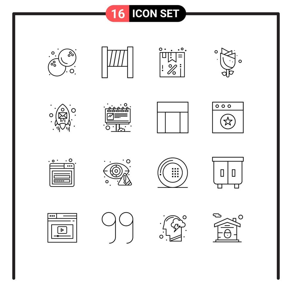 16 Universal Outline Signs Symbols of advertisement rocket offer envelope holiday Editable Vector Design Elements