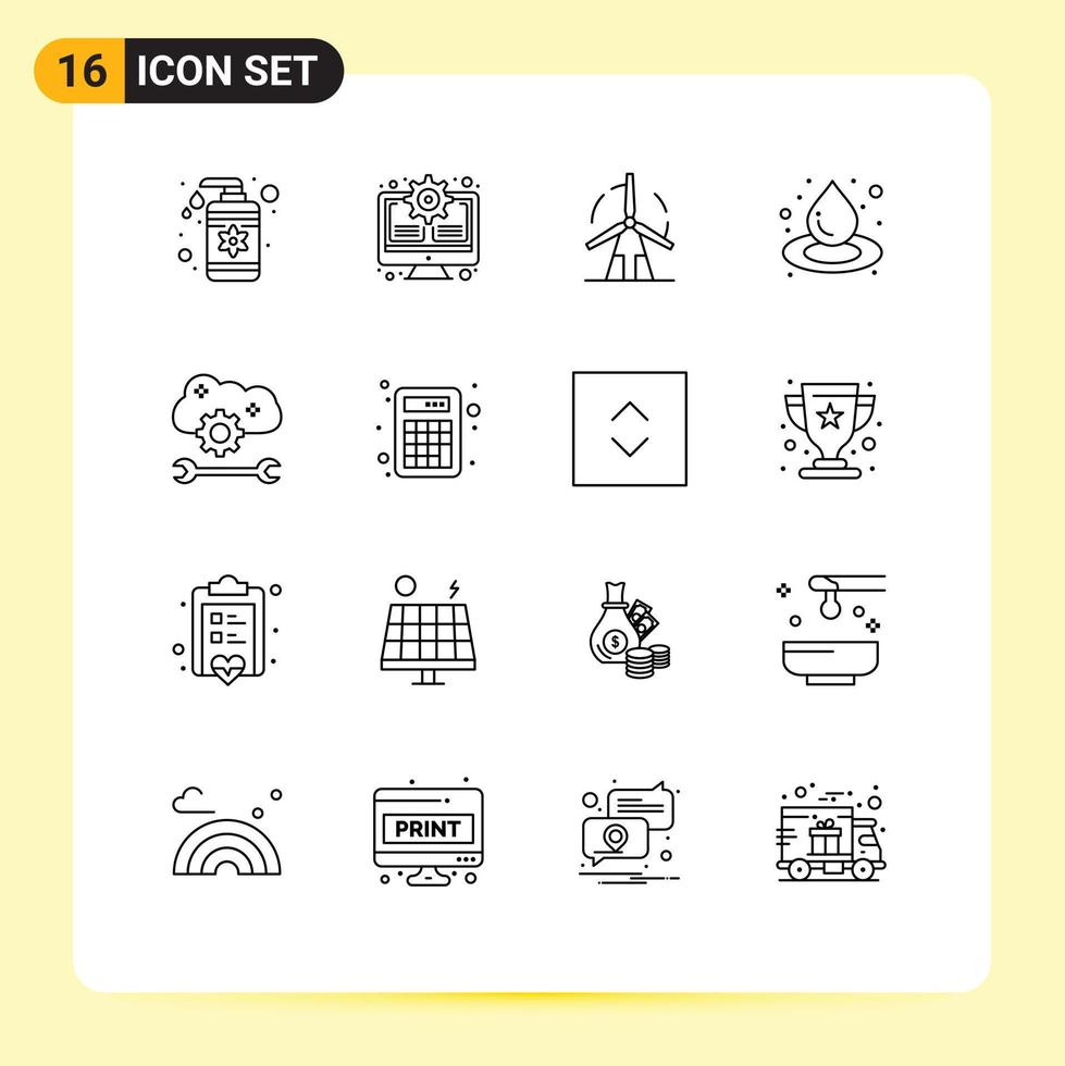 16 Creative Icons Modern Signs and Symbols of cloud preferences water clean liquid windmill Editable Vector Design Elements